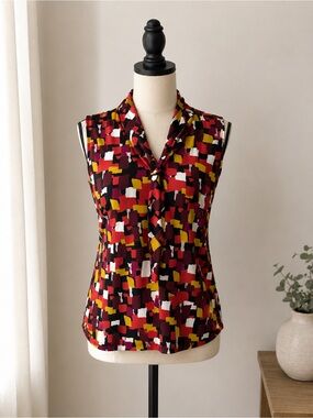 Sleeveless JM Studio Geometric Tie-Neck Blouse